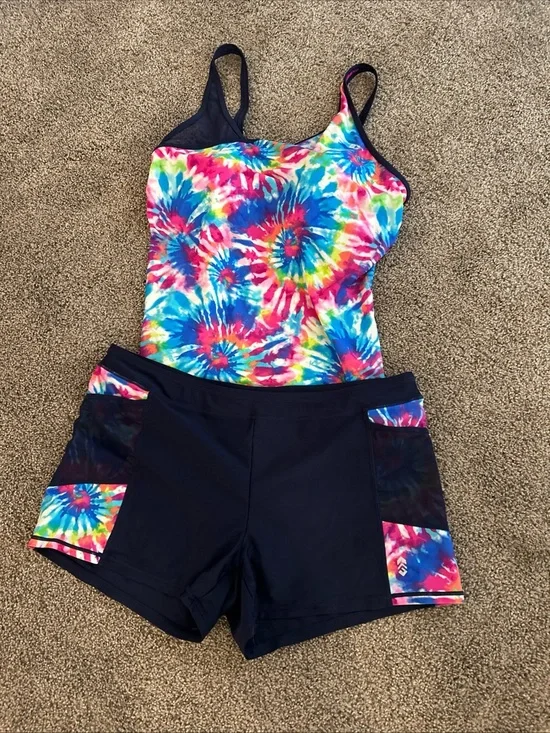 Free Country Women’s 2 piece Swim set with Navy & Multicolor Tie-Dye