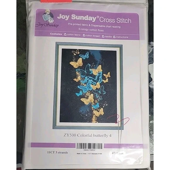 Joy Sunday Colorful Butterfly 4 Cross Stitch Kit ZY500‎ 11CT Pre-Printed 47x60cm