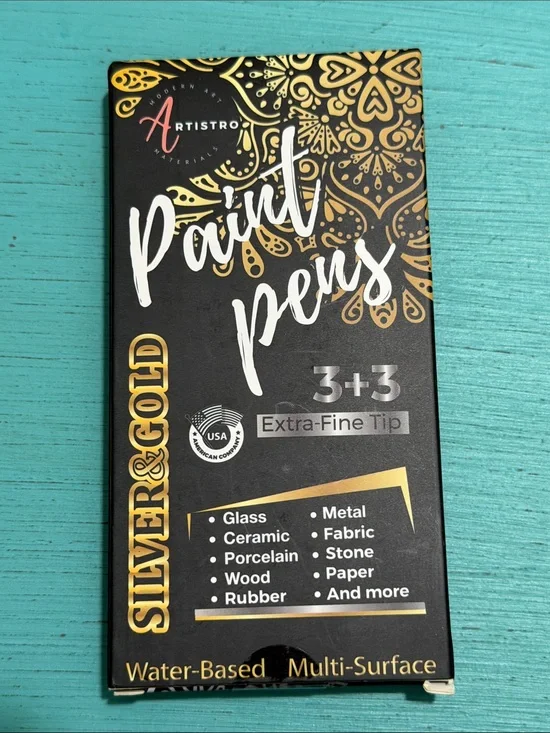 Artistro Metallic Acrylic Paint Pen Set (3 Gold + 3 Silver) Extra Fine Tip