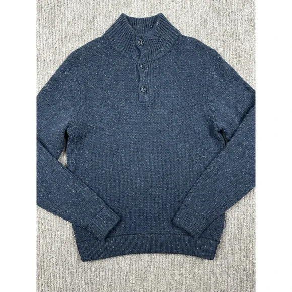 Patagonia Recycled Wool Silk Blend Button Henley Sweater Mens Med Speckled Blue