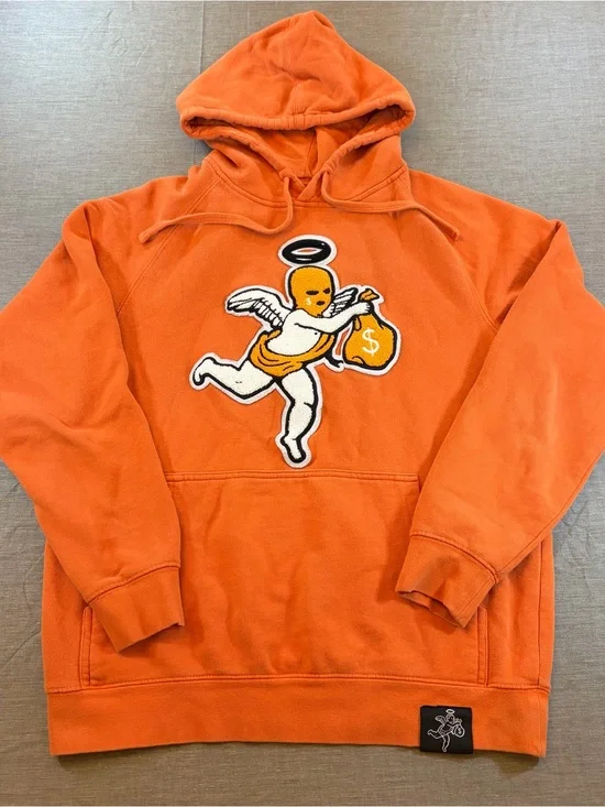 Hasta Muerte Ski Mask Angel Graphic Pullover Hoodie Orange Size Small Streetwear