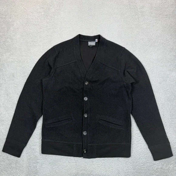Ibex Merino Wool Cardigan Sweater Mens Large Black Full Button Elbow Patches USA