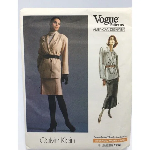 Double Breasted Jacket Skirt Size 14-18 Uncut Vogue Pattern 1954 Calvin Klein