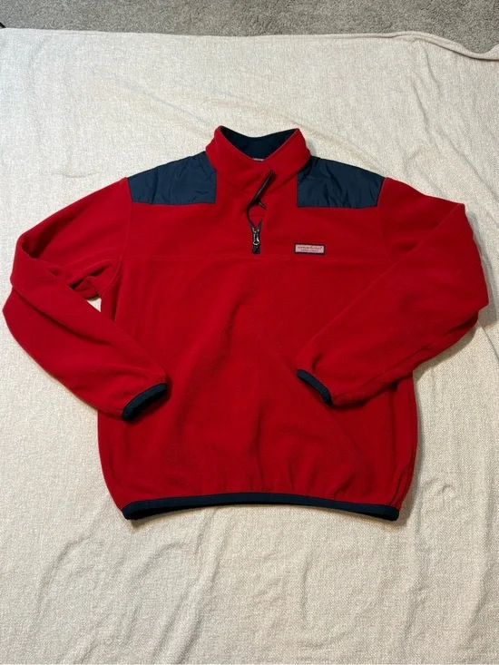 Vineyard Vines Men XL Red Navy Fleece 1/4 Zip Preppy Gorpcore Pullover