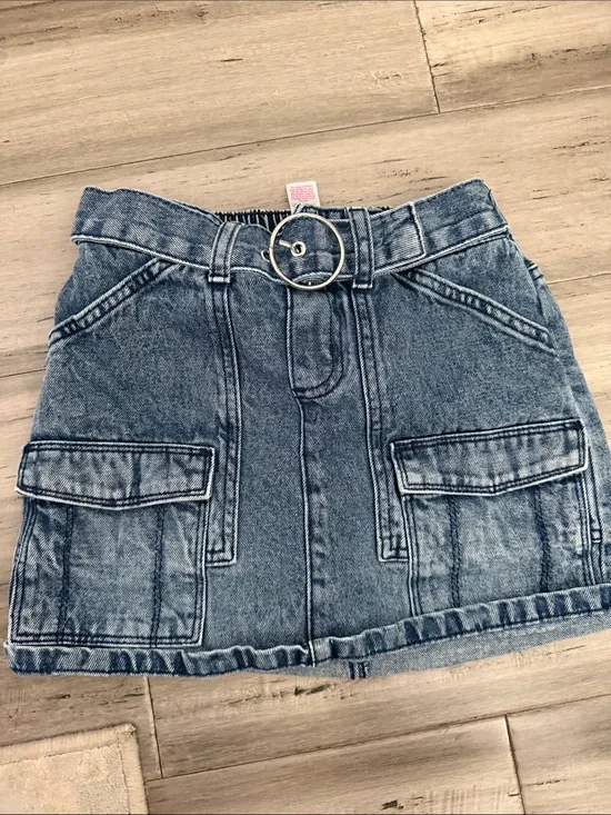 Denim Cargo Mini Skirt with Belt - Blue
