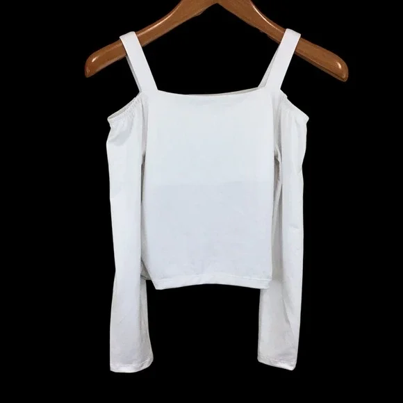 Justice‎ Girls White Off The Shoulder Long Sleeve Top Built-in Bra Size L 12/14