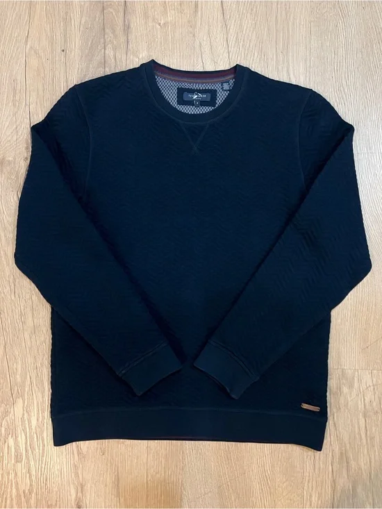 Ted Baker London Men’s Navy Textured Crewneck Sweater Sweatshirt Size 4/L