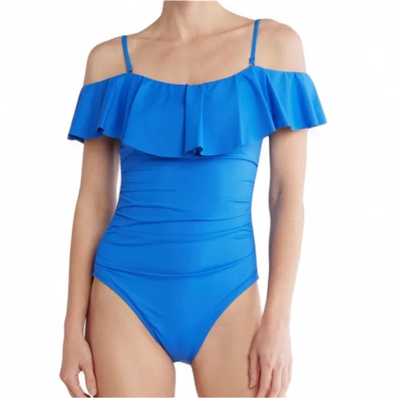 La Blanca China Blue Convertible‎ Ruffle One Piece Swimsuit