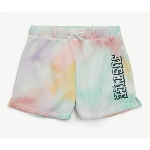 Justice Girls Tie Dye‎ Shorts Pastel Rainbow Logo Knit Size 7-8 NWT