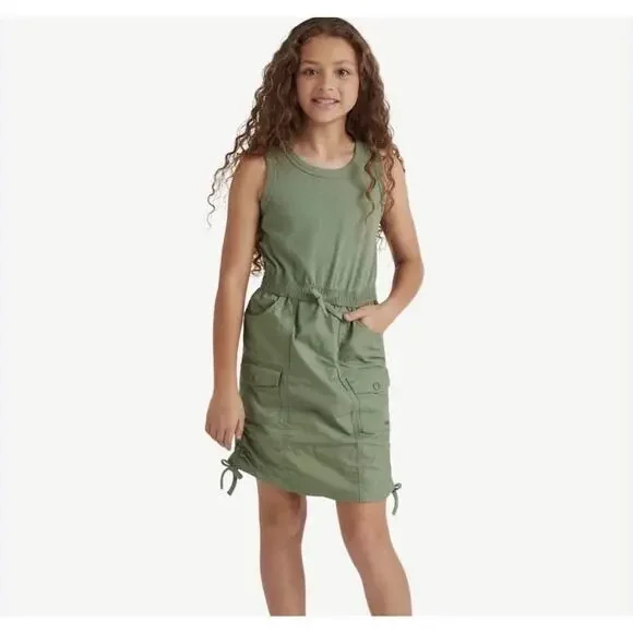 Justice Sleeveless Utility Dress | Ribbed Tank Top Cinch Skirt