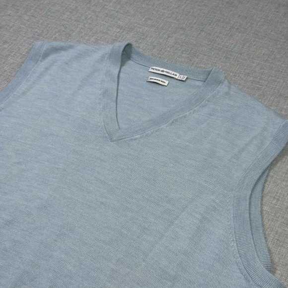 Peter Millar Merino Wool Golf Sweater Vest Mens Large Blue V-Neck Sleeveless