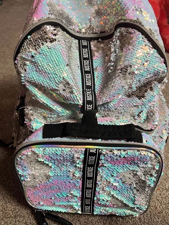 Justice Iridescent Sequin Backpack - Silver with Pink/Blue Shift