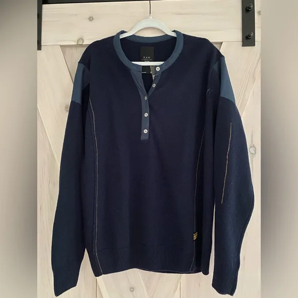 Raw Correct Line by G-Star Men's Navy Sweater Knit Cotton crewneck XL Luxury
