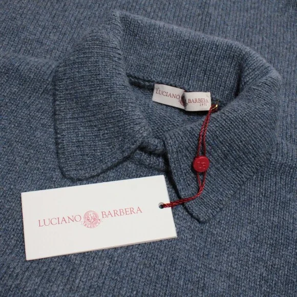 Luciano Barbera NWT Collared Knit Sweater Size 52 (US L) in Blue 100% Cashmere