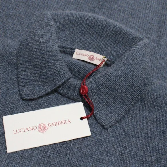 Luciano Barbera NWT Collared Knit Sweater Size 52 (US L) in Blue 100% Cashmere
