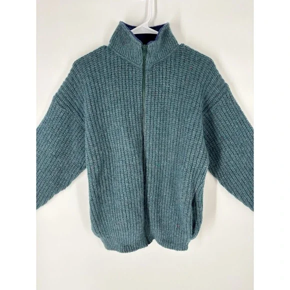 VTG 90s REI Men Wool Full Zip Cardigan L Chunky Pockets High Collar Outdoor Gorp