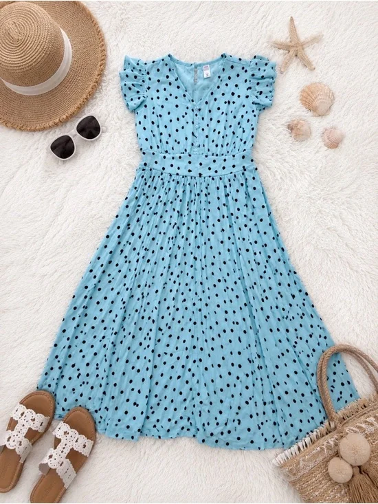 Blue Polka Dot Maxi Dress