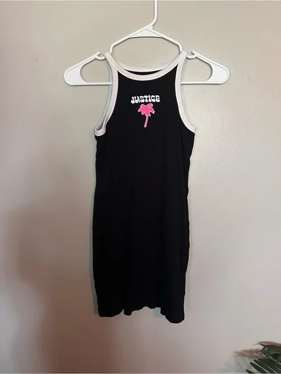 5 for $20!  Justice Girls Black Tank Dress with Pink Palm Graphic
