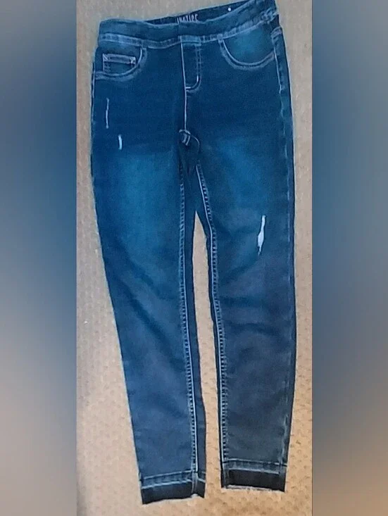 Justice Girl Mid Rise Jegging Jeans Distressed Size 14 Blue Raw Hems