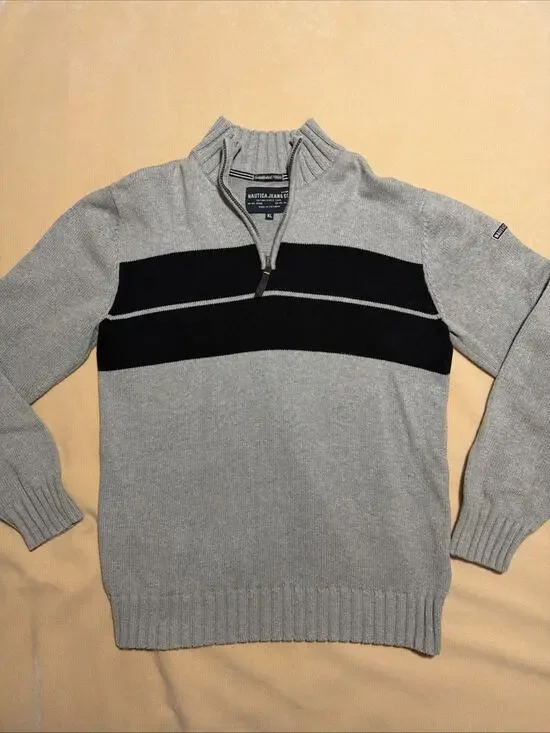 NAUTICA Jeans Co. Men's Navy Blue & Gray Block Quarter Zip Sweater Size XL