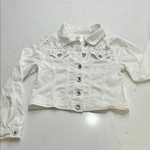 Justice White Jean Jacket with rhinestones – Girls Size 12/14