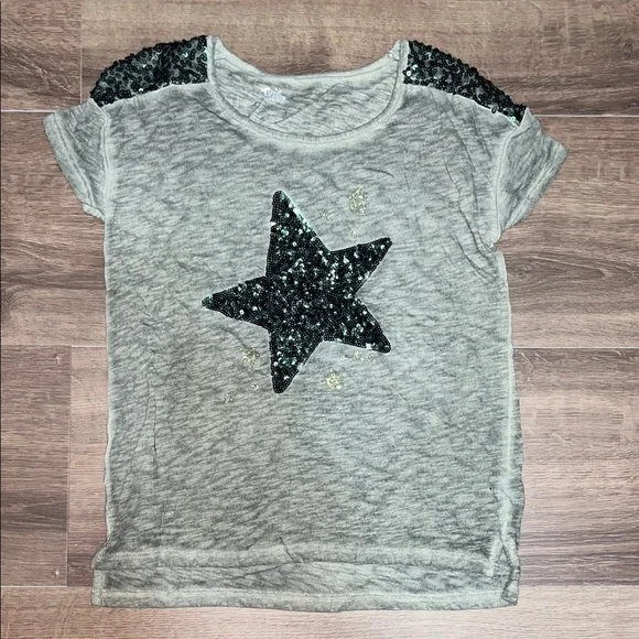 Justice Gray T-Shirt with Black Sequin Star
