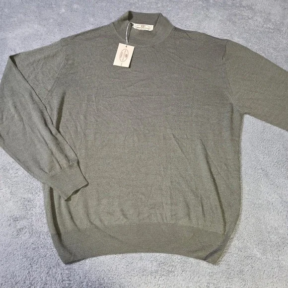 Pronto‎ Uomo Mens L Mock Neck Sweater Olive Green Made in Italy NWT 02F010M1