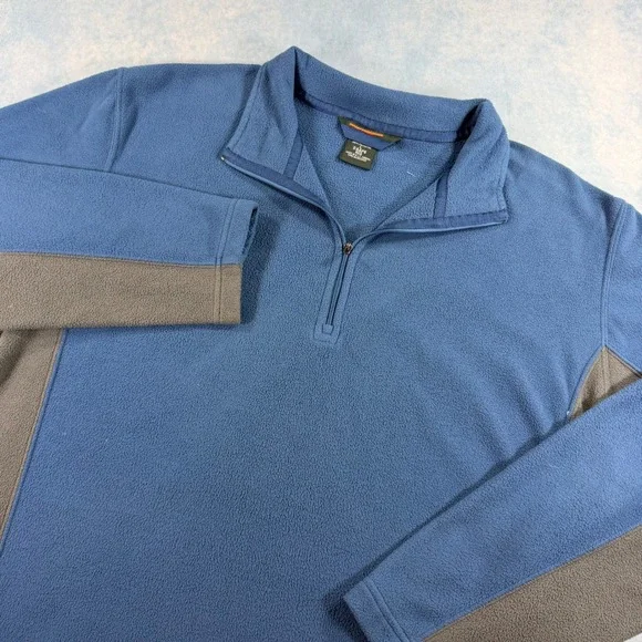 LL Bean Fleece Pullover Mens Large Blue Excellent Quarter Zip 0AAP8