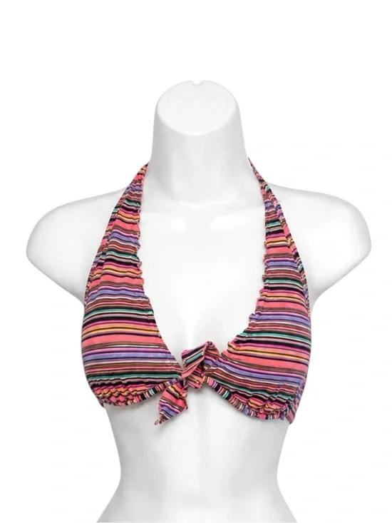 Victoria’s Secret The Fabulous Bikini Top 32D Striped Push Up Halter Y2K