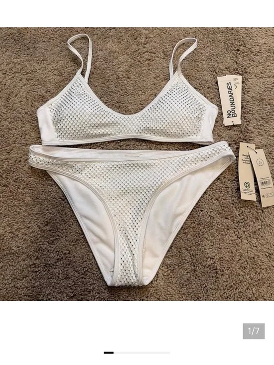 No Boundaries White Mesh-Detail Bikini Set