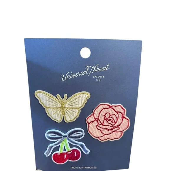 Universal Thread Iron-On Patches Butterfly‎ Rose Cherries 3-Piece Set NWT 0002