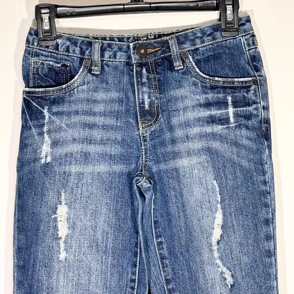 Vintage Justice Girls Jeans Size 12 Distressed Y2K Embroidered Pocket Low Rise