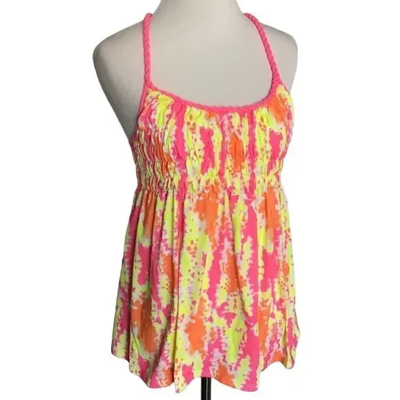 NWOT Justice Neon Tie Dye Racerback Tank Top Girls Size 14 Pink Orange Yellow