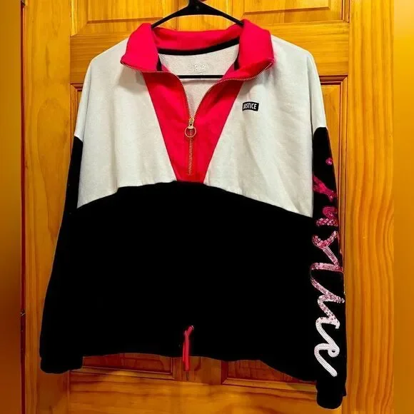 Justice brand size XL girls half zip with sequins on sleeve