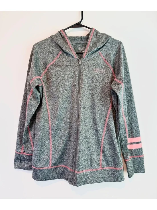 Justice Active Gray and Pink Full-Zip Hoodie Jacket Size 16/18