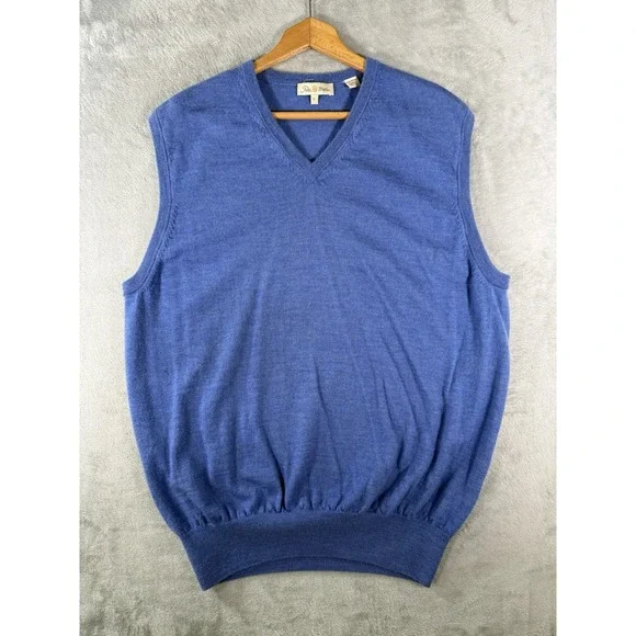 Peter Millar Vest Mens Large Blue Italian Merino Wool V Neck Sleeveless