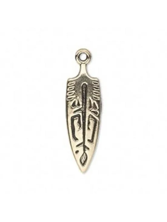 2 Carved Tribal Native Arrowhead Antiqued Gold Pewter 29x9mm Pendants Charms