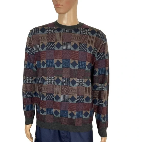 ERMENEGILDO Zegna NWT Multi Pattern Wool CottonSweater size L - 52 Made in Italy