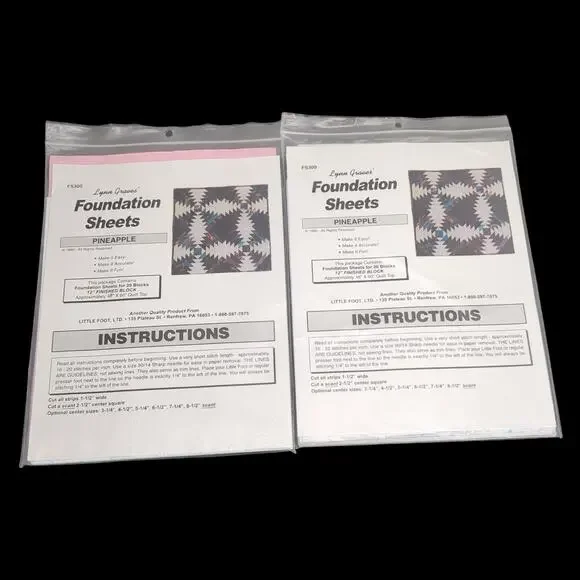 Lynn Graves Foundation Sheets Pineapple #FS300 1 3/4 Package Quilt Pattern