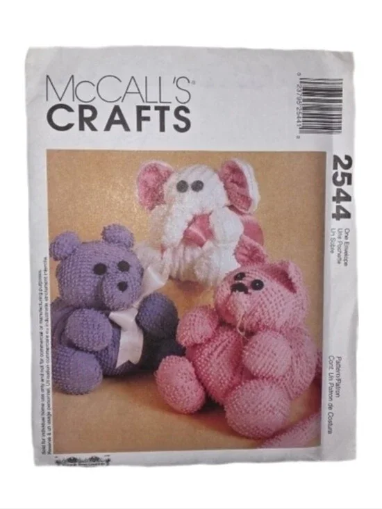 Sewing Pattern #2544 Cat Elephant & Bear McCall's Crafts Pattern Multicolor Os
