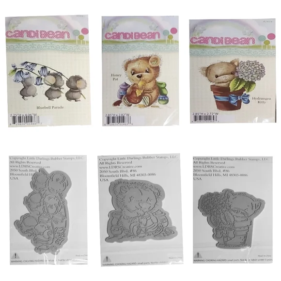 CANDI BEAN Rubber Stamps Honey Pot, Bluebell Parade, Hydrangea Kitty. NWT. 3 Pcs
