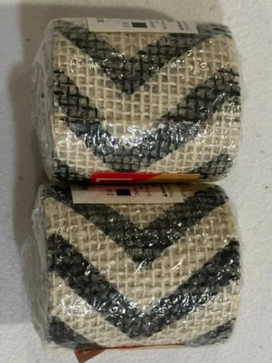 NEW TWO (2) White with Black Chevron Burlap Ribbon 3 yards