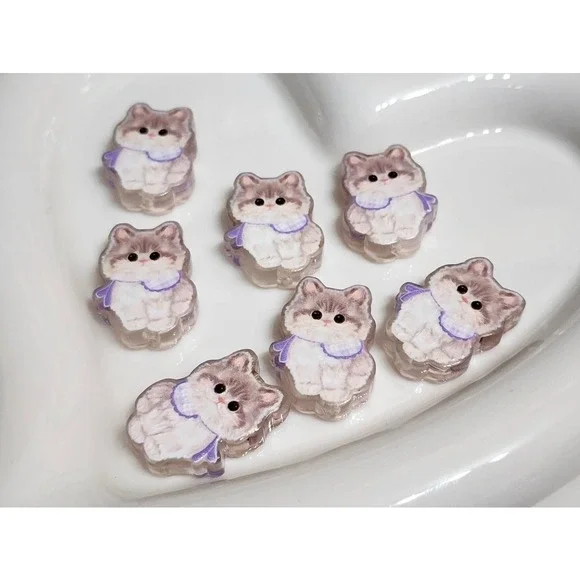 Cat Beads 2 Pcs Focal Beads Beaded Pen Jewelry Making  Acrylic Crafts Kitten