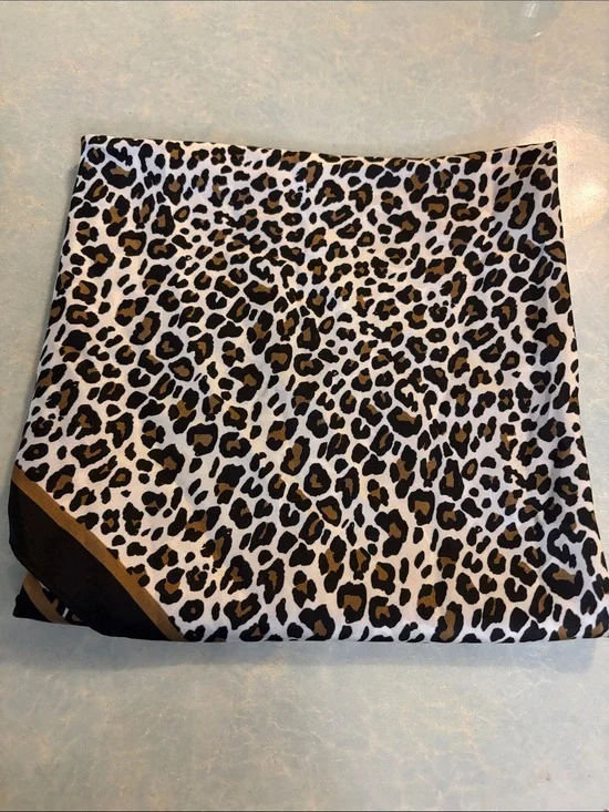 Leopard Print Silk Scarf - Black & Brown