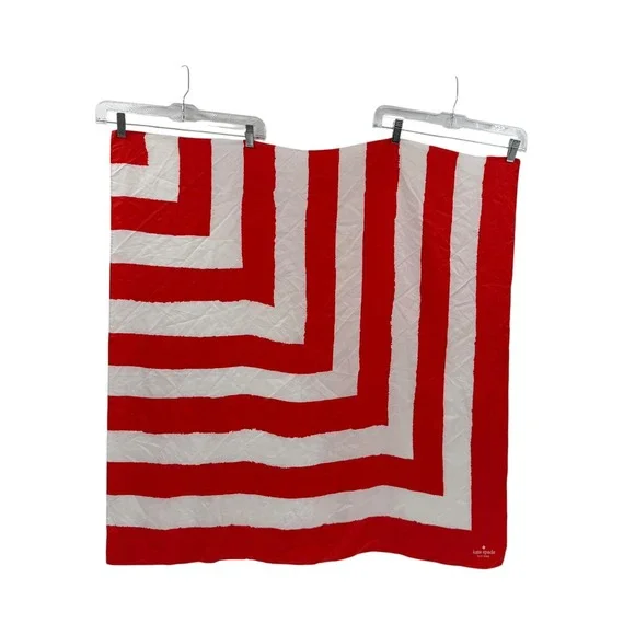 Kate Spade New York Red White Striped Square Silk Scarf Graphic Print Scarf