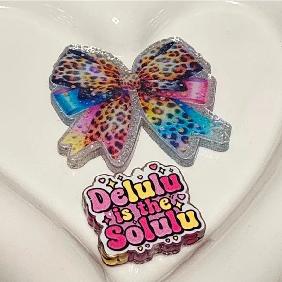 Bow LF Delulu Is Solulu Flatback Focal Beads Badge Keychain Craft Acrylic Flats