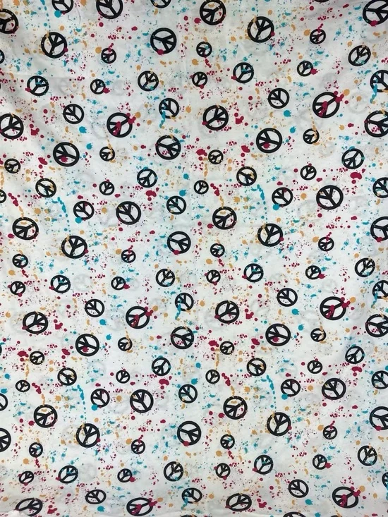 Peace Signs On White Paint Splatter Fabric 1 Yd X 64”