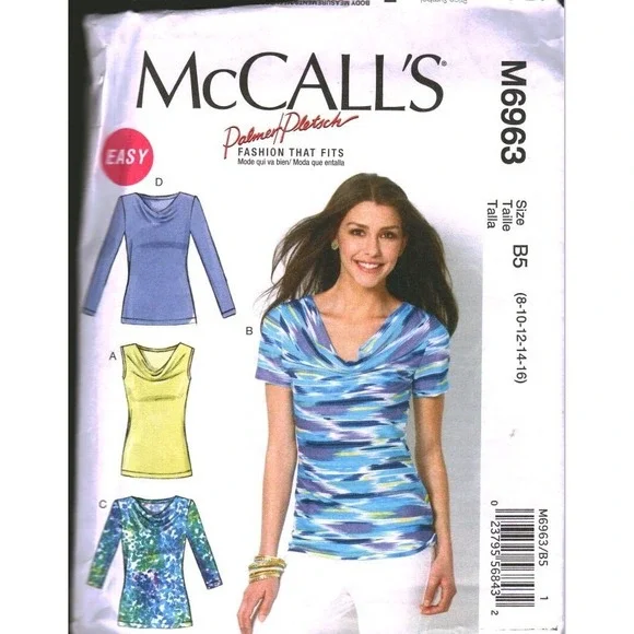 McCall's M6963 Palmer Pletsch Knit Draped Neck Top Sewing Pattern Size 8-14