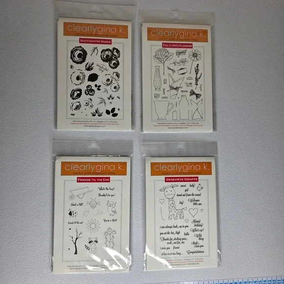 NEW Gina K Designs Photopolymer Stamps 6x8 Clear Floral Animal 4pc Lot
