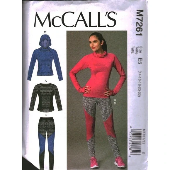 McCall's M7261 Misses Activewear Sewing Pattern Tops Leggings Size 14-18 E5